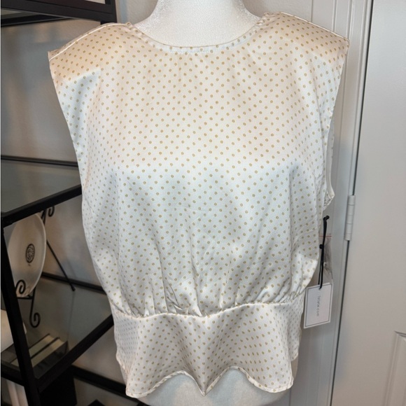 NWT 1.State Womens Bon Voyage Satin Polka Dot Blouse White Size L - Picture 3 of 7